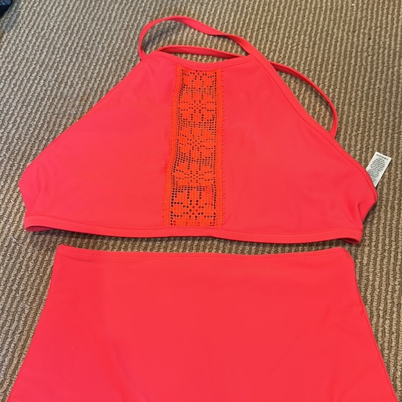 NWOT AERIE fluorescent orange high waist bikini size S/M - Picture 3 of 10